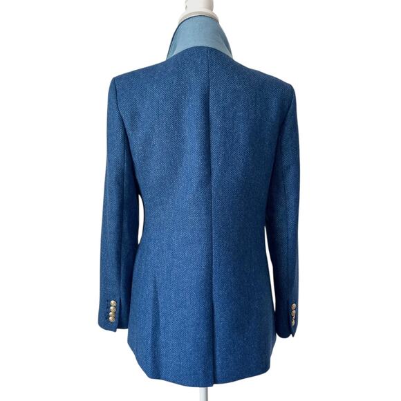 J.Crew Brynn Wool Blazer Jacket Herringbone Double Breasted Blue Bristol Size 2 - Picture 8 of 9